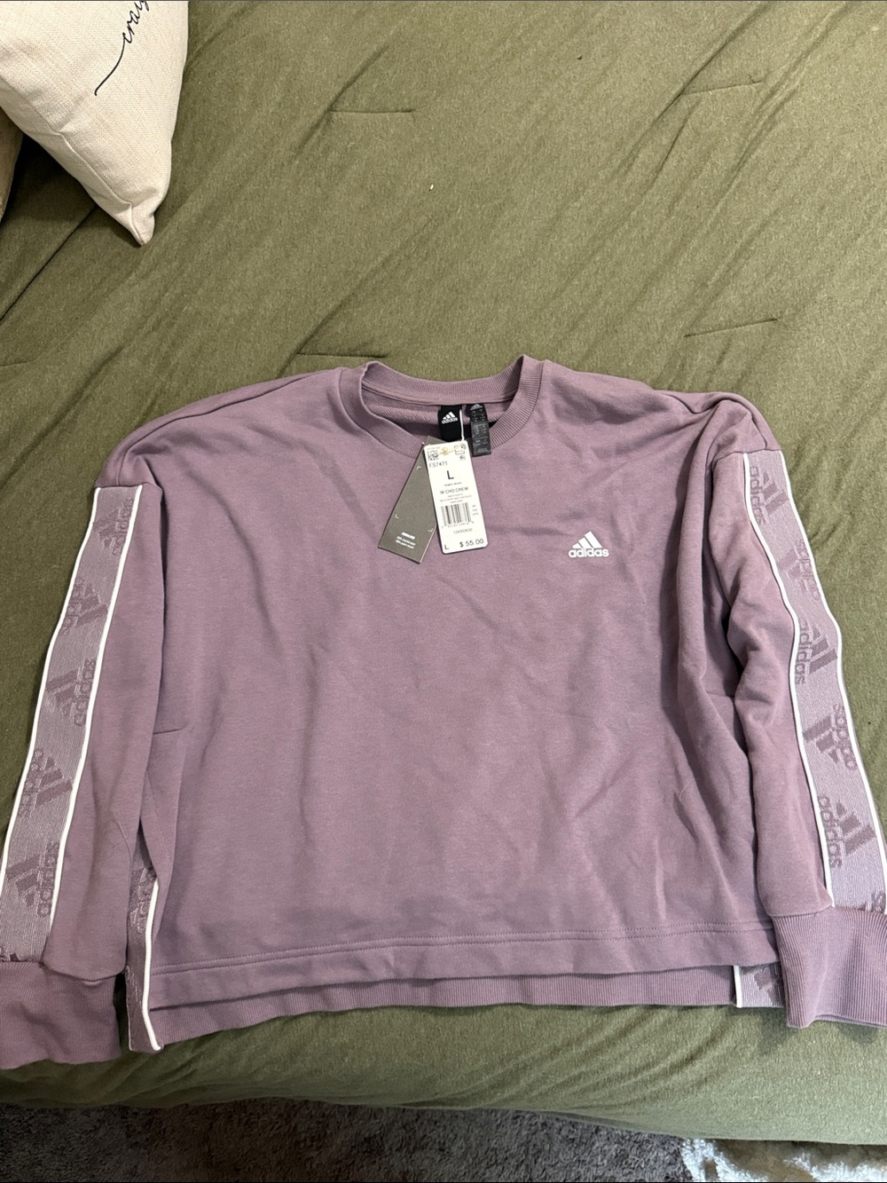 adidas Women’s Lavender Crewneck with Branded Sleeve Tape